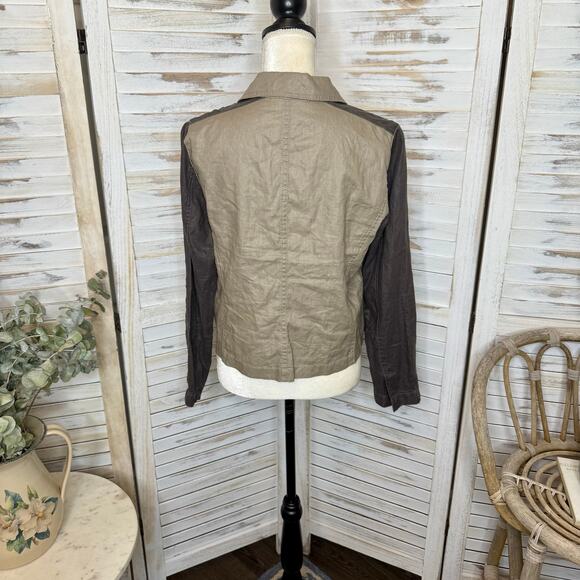 EILEEN FISHER Women's Petite L Organic Coated Linen Utility Moto Jacket Stone - Picture 14 of 16